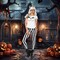 Women's Skeleton Hipster Costume Halloween Modern Skull T-Shirt Striped Leggings Dress Up Set